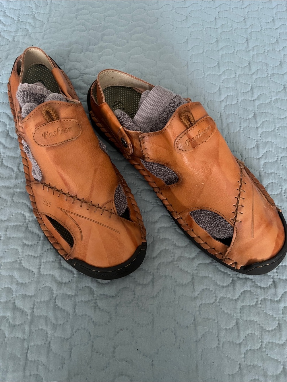 Men's Slip-On Leather Sandals in Tan -